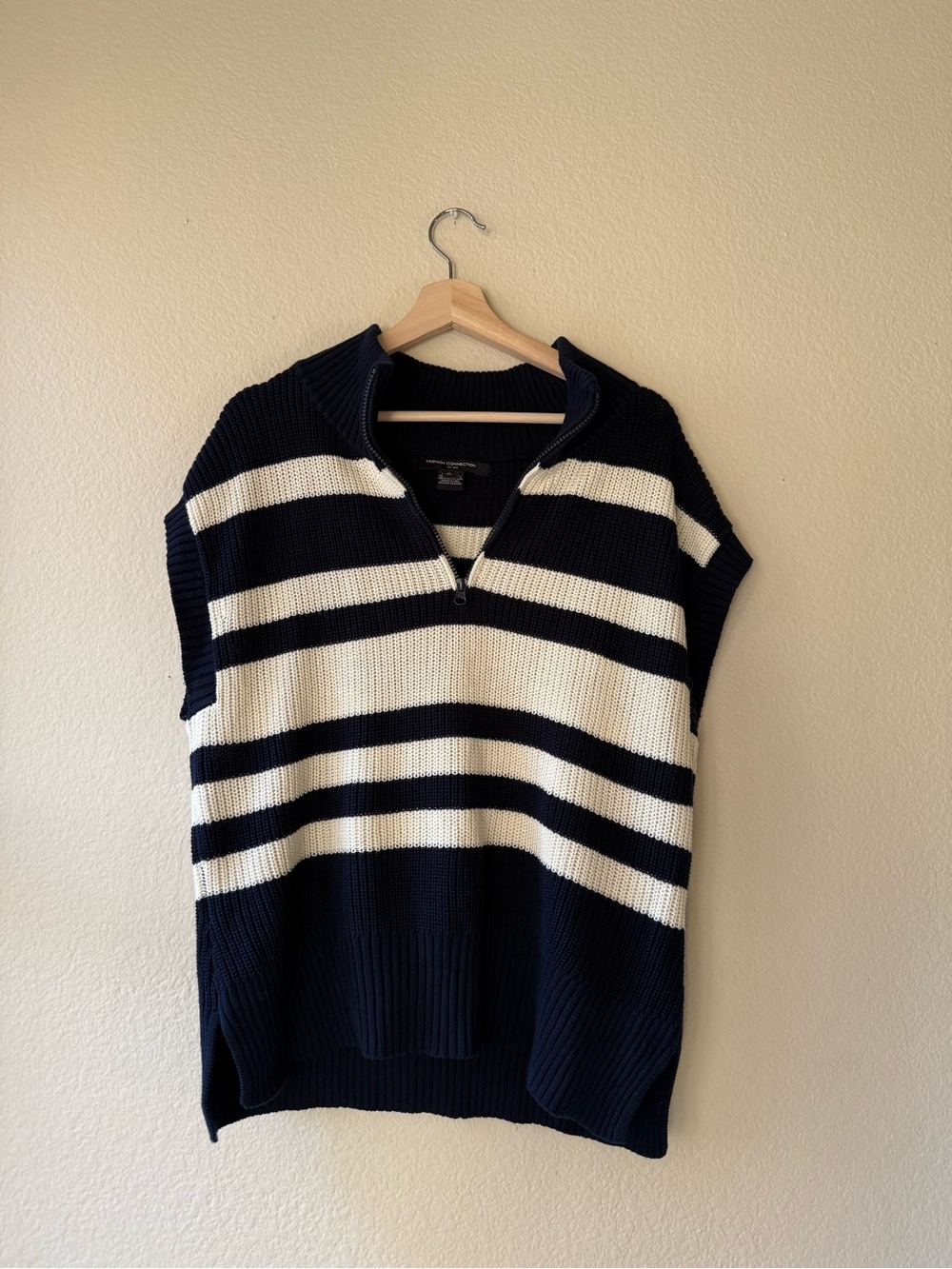 French Connection Navy & White Striped Half-Zip Sweater Vest